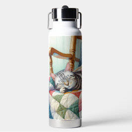 Botella De Agua Gato grisáceo dulce durmiendo en un montón