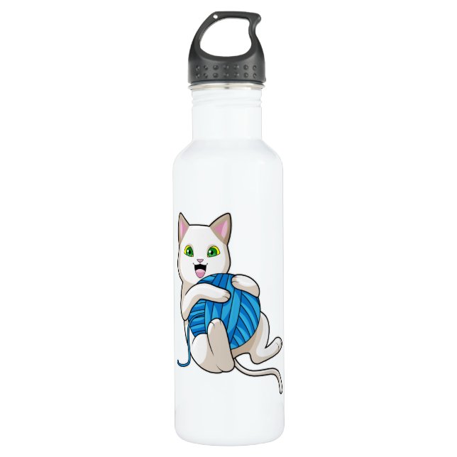Botella De Agua Gato jugando lana (Anverso)