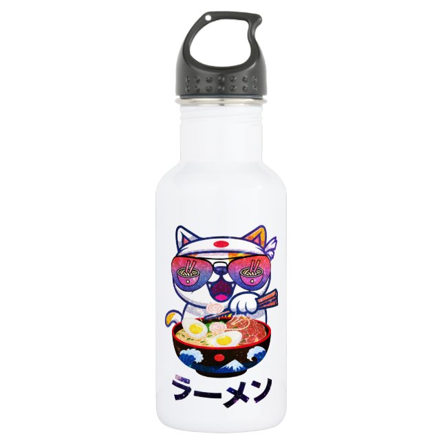 Botella De Agua Gato Kawaii comiendo Ramen - Aburridos fideos japo (Anverso)