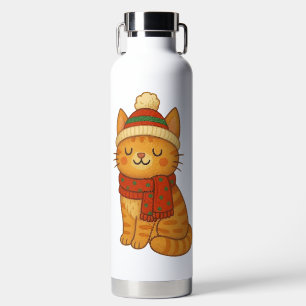 Botella De Agua Gato lindo y caprichoso de invierno/Navidad