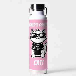 Botella De Agua Gato más frío del mundo con gafas de sol rosado