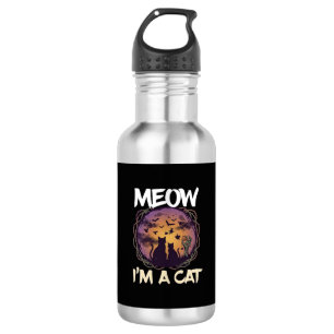 Botella De Agua Gato Meow Halloween Noche Bruja Calabaza_1