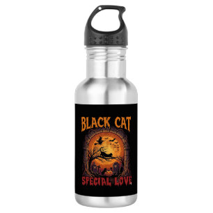 Botella De Agua Gato Negro Amor Especial Halloween Luna Bruja Cala