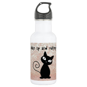 Botella De Agua Gato negro caprichoso con brillo-Despierta y maqui