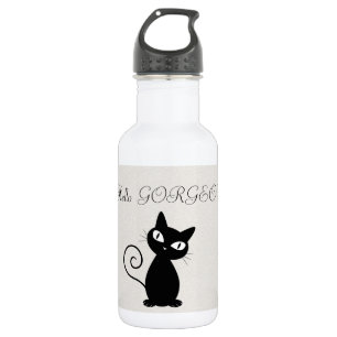 Botella De Agua Gato negro caprichoso y Glittery-Hola Precioso