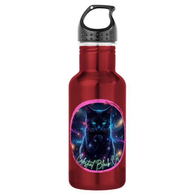 Botella De Agua Gato Negro Celestial (Anverso)