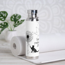 Botella De Agua Gato negro con Dandelion y cita