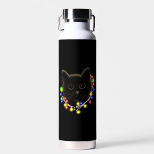 Botella De Agua Gato negro con luces de Navidad