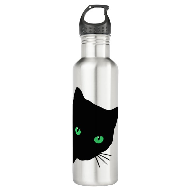 Botella De Agua gato negro con ojos verdes (Anverso)