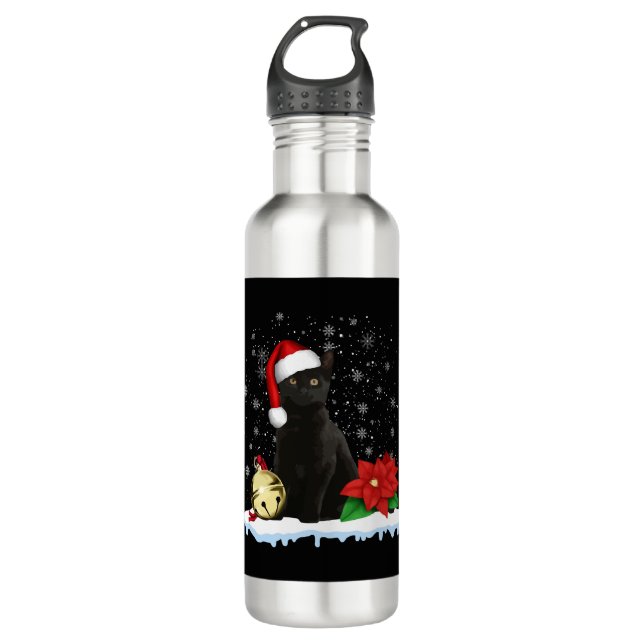 Botella De Agua Gato Negro Con Vestuario De Gato De Navidades De S (Anverso)