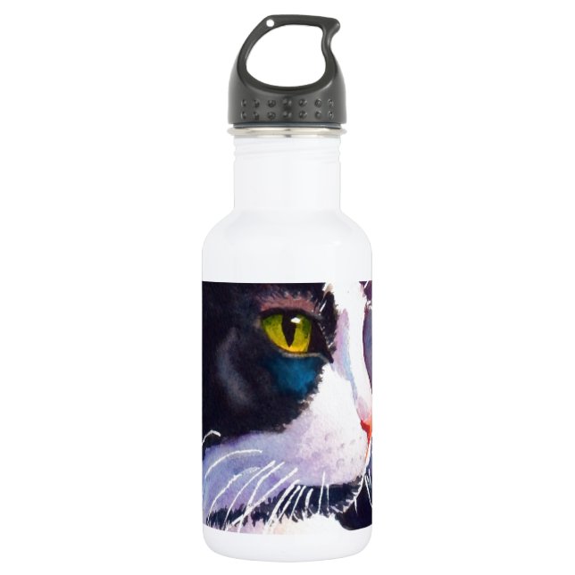 Botella De Agua Gato negro de esmoquin en humor tormentoso (Anverso)