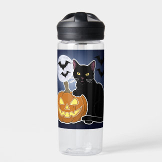 Botella De Agua gato negro de halloween con calabaza