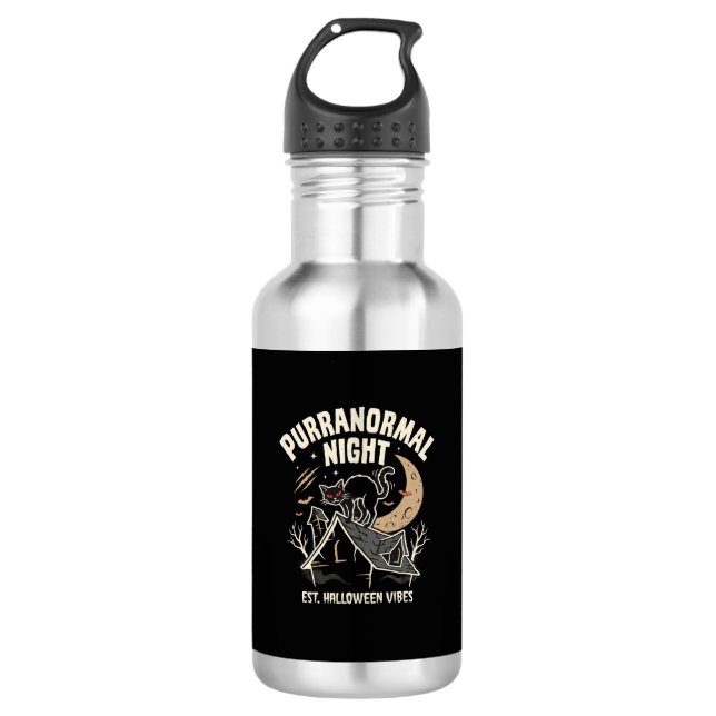 Botella De Agua Gato Negro de Halloween Luna (2) (Anverso)