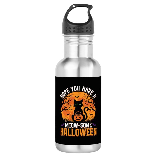 Botella De Agua Gato Negro de Halloween Meow-Some (Anverso)