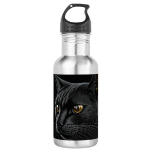 Botella De Agua Gato negro de IA con ojos amarillos