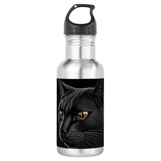 Botella De Agua Gato negro de IA con ojos amarillos (Anverso)