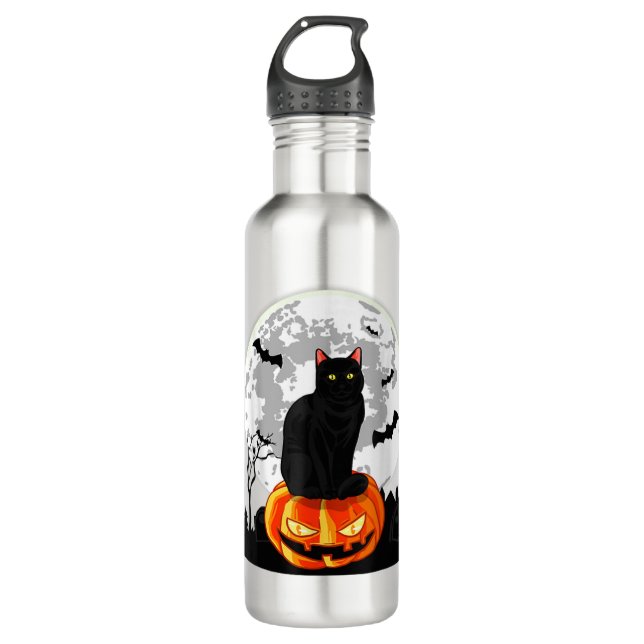 Botella De Agua Gato Negro En La Calabaza Completa Moon Costuma De (Anverso)