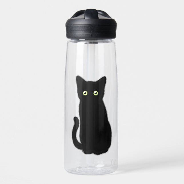 Botella De Agua Gato negro, gatito lindo, diversión espumocrática (Delante)