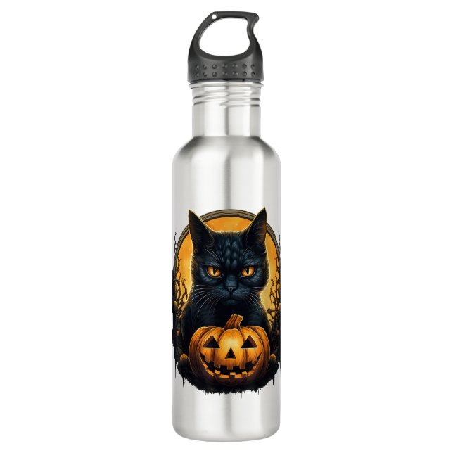 Botella De Agua Gato negro Halloween Calabazas con miedo Gato negr (Anverso)