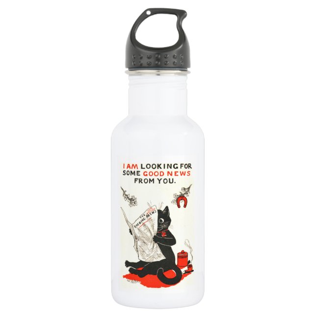 Botella De Agua Gato negro leyendo un periódico, Louis Wain (Anverso)