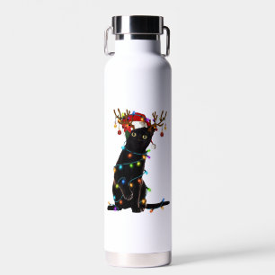 Botella De Agua Gato negro Navidades brillan por su gracia ante Na