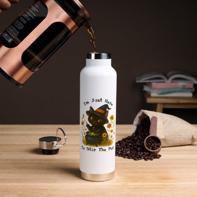 Botella De Agua Gato negro picante "Estoy aquí para remover la oll (Café (girado))