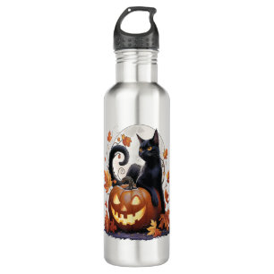 Botella De Agua Gato negro retro Halloween Moon Costume asustado p