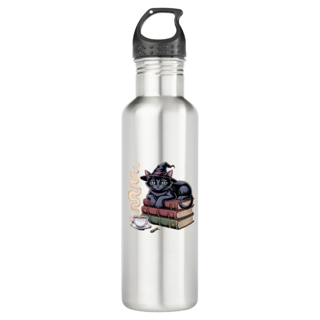 Botella De Agua Gato negro sobre la camiseta clásica de Spell Book (Anverso)