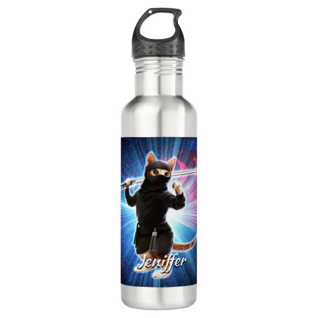 Botella De Agua Gato Ninja en el espacio. (Anverso)