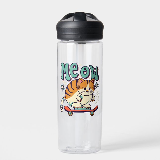 Botella De Agua Gato Patinando Miau (Delante)