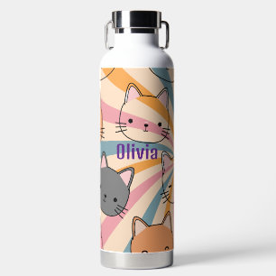 Botella De Agua Gato Retro Colorido Minimalista Moderno Personaliz