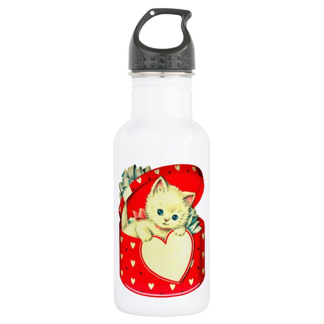 Botella De Agua Gato retro Kitty Corazón de Corazón (Anverso)
