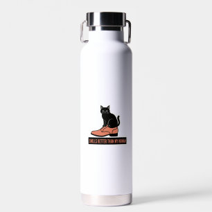 Botella De Agua Gato Sarcástico en Zapato Meme de Linograbado