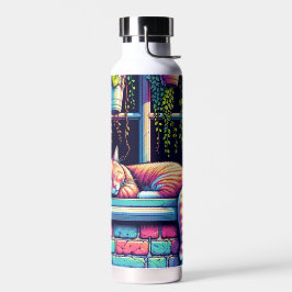 Botella De Agua Gato Soñoliento en Alféizar Arte de IA