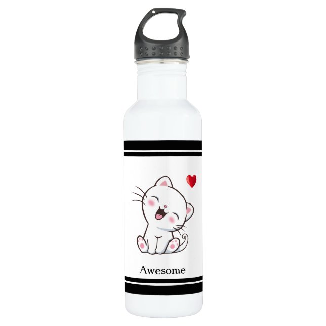 Botella De Agua Gato y corazón gatito (Anverso)