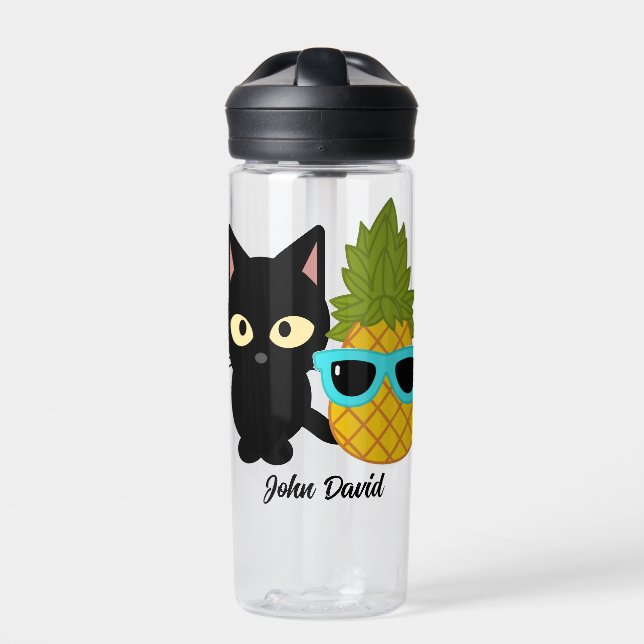 Botella De Agua gato y piña son mejores amigos, personalizar (Delante)