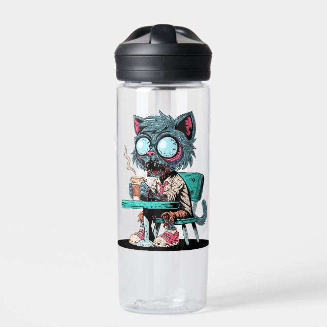 Botella De Agua Gato Zombi Amante del Café (Delante)