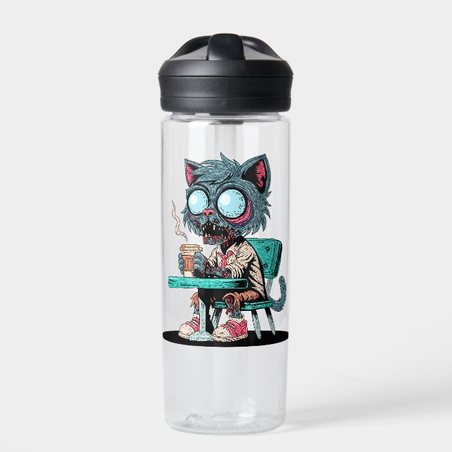 Botella De Agua Gato Zombie con amor al café (Delante)