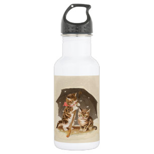 Botella De Agua Gatos antiguos bajo paraguas arte de gato antiguo