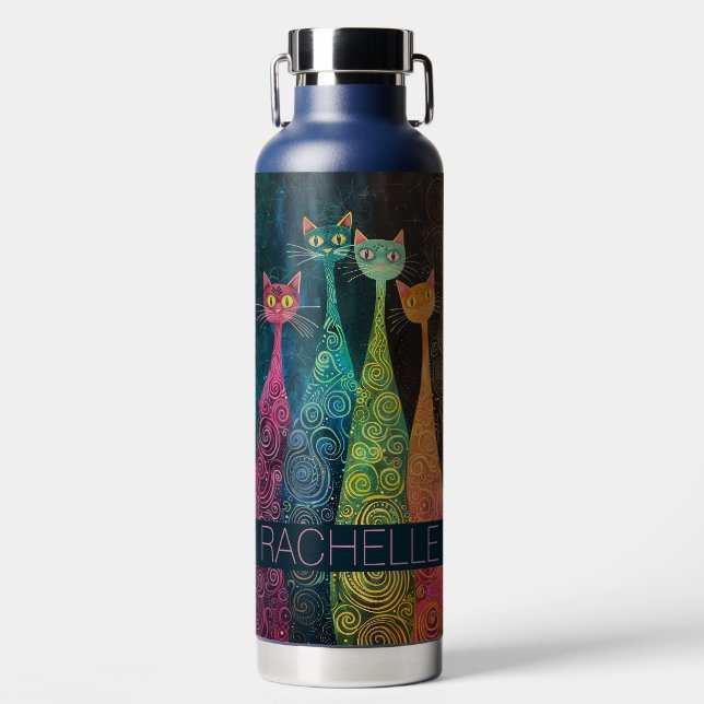 Botella De Agua Gatos caprichosos con nombre (Delantero)