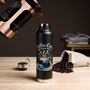 Botella De Agua Gatos de Café y Alfombras de Yoga Gato de Yoga Div