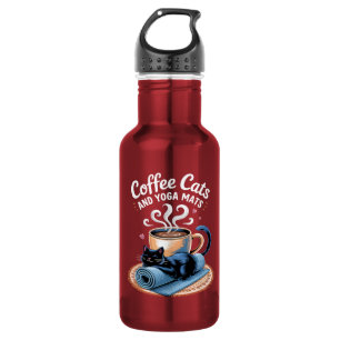 Botella De Agua Gatos de Café y Alfombras de Yoga Gato de Yoga Div