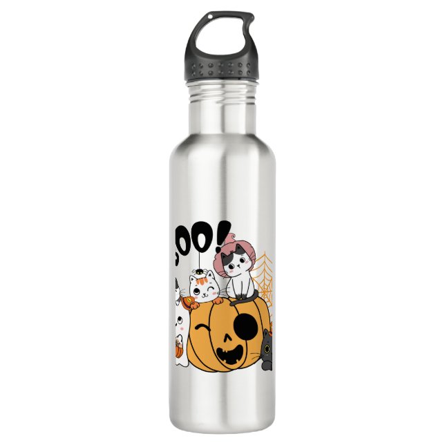 Botella De Agua Gatos Divirtiéndose Con El Pegatina De Halloween (Anverso)