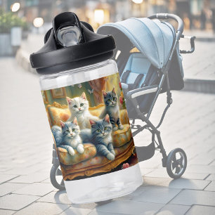 Botella De Agua Gatos en el sofá - escenas lindas con aspecto vint