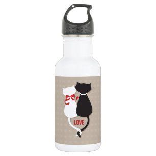 Botella De Agua Gatos enamorados rodeados de corazones
