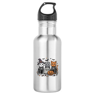 Botella De Agua Gatos Esqueleto Lindos Grabado Vintage Halloween C
