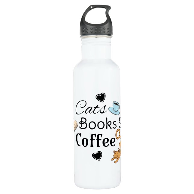 Botella De Agua Gatos, libros y café (Anverso)