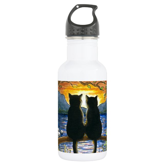 Botella De Agua Gatos negros del gato 582 (Anverso)