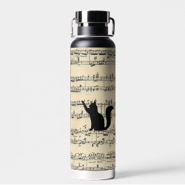 Botella De Agua Gatos negros en la música de hojas