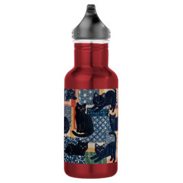 Botella De Agua Gatos negros japoneses lindos de patchwork